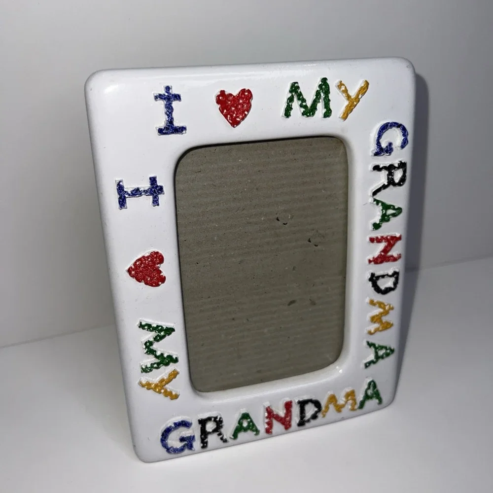 Vintage I Love My Grandma Ceramic Picture Frame Rainbow Mountain Inc 3x4